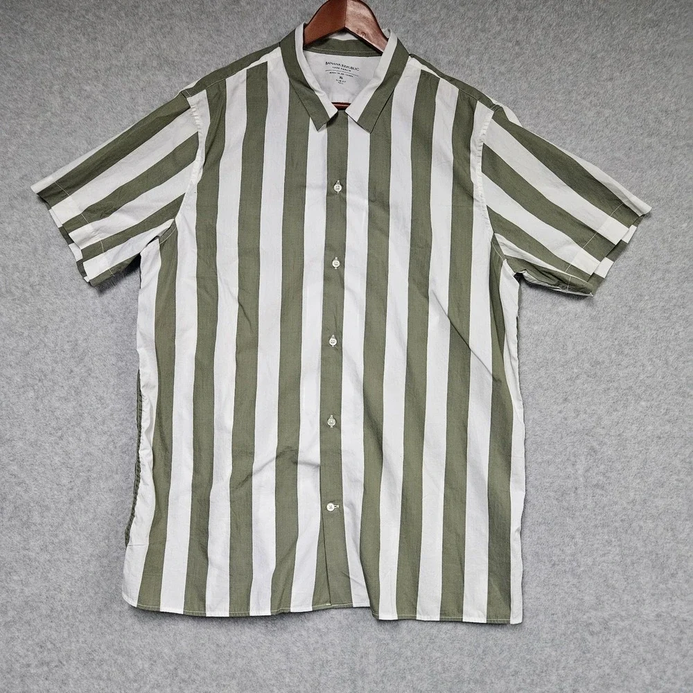 Banana Republic Luxe Poplin Green White Striped Button-Up Shirt Tall XL Slim Fit